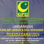 Gerakan Pemuda Islam Indonesia (GPII) Makassar mengadakan Tabligh Akbar di Hotel Primer agak Pemilukada 2024 berjalan Damai